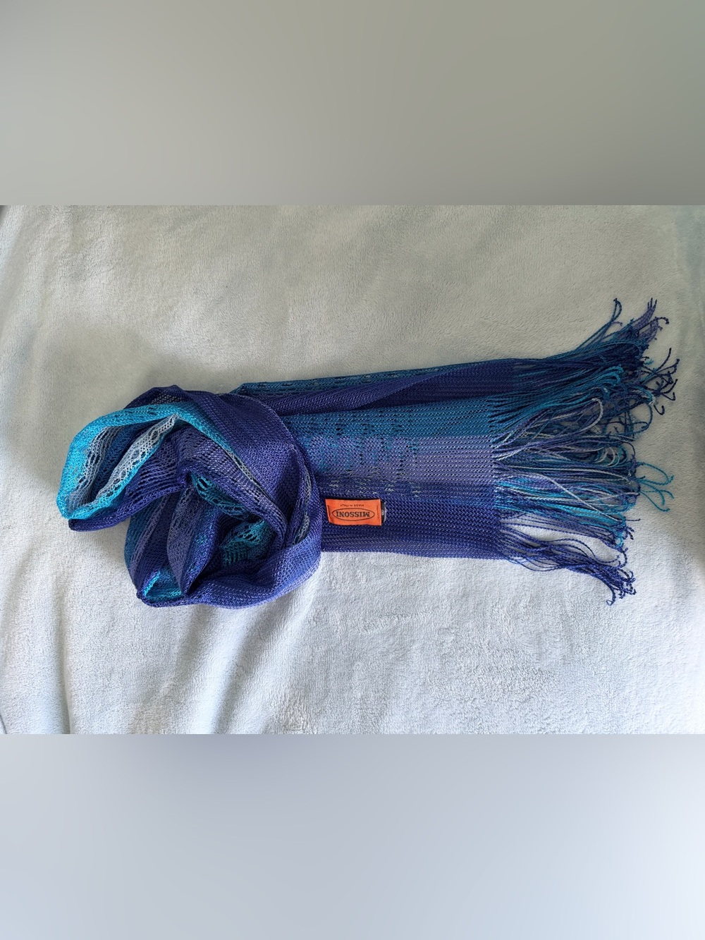 Missoni Navy & Teal Gradient Fringe Scarf